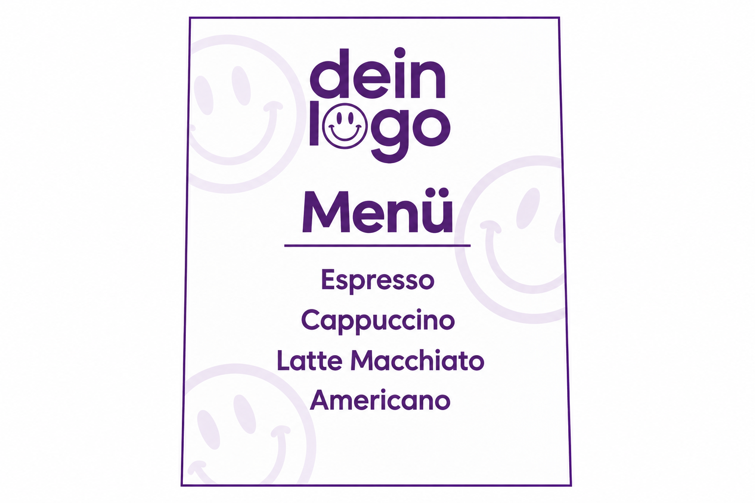 Menükarte mit dein-Logo-Motiv und dezenten Smileys
